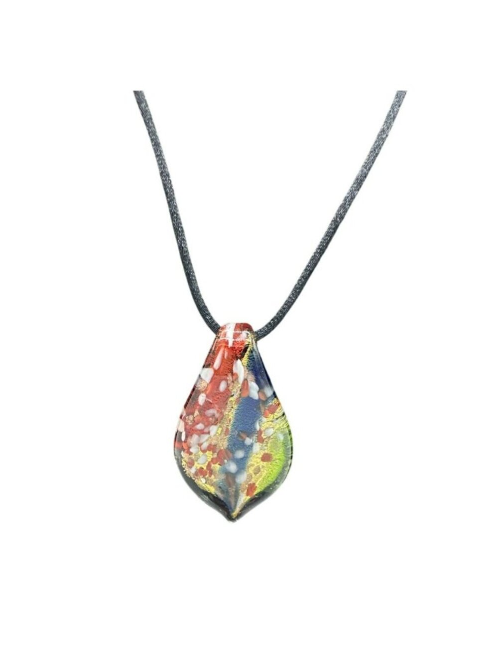 Art Glass Pendant Necklace Costume Jewelry Boho Slip on 2" Pendant Statement